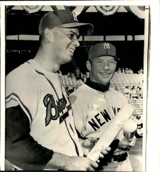 1958 World Series Mickey Mantle Eddie Mathews "TSN Collection Archives" Original 8" x 8.5" Photo (Sporting News Collection Hologram/MEARS LOA)