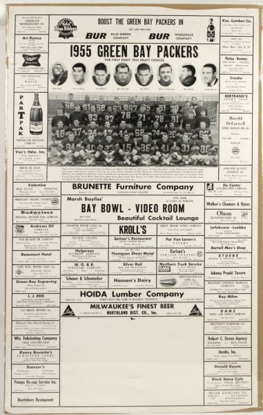 1956 Green Bay Packers 27" x 44" Advertisement w/Forrest Gregg Listed as Rookie