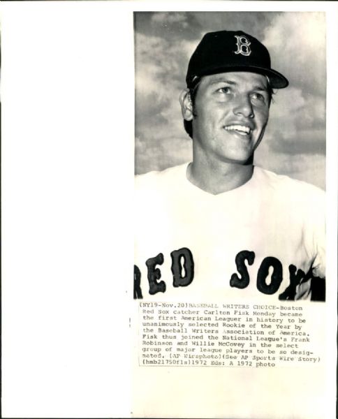 1972 Carlton Fisk Boston Red Sox "Boston Herald Archives" Original 8" x 10" Photo (Boston Herald Hologram/MEARS LOA)