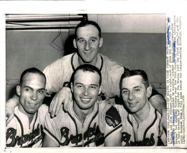 1956 Warren Spahn Eddie Mathews Bill Bruton Jack Dittmer Milwaukee Braves "TSN Collection Archives" Original 8" x 10" Photo (Sporting News Collection Hologram/MEARS LOA)
