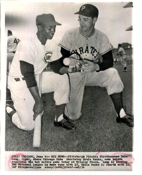 1956 Ernie Banks Chicago Cubs Dale Long Pittsburgh Pirates "TSN Collection Archives" Original 8" x 10" Photo (Sporting News Collection Hologram/MEARS LOA)