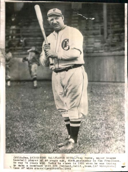 1931 Ping Bodie Oakland Oaks PCL "TSN Collection Archives" Original 7" x 9" Photo (Sporting News Collection Hologram/MEARS LOA)