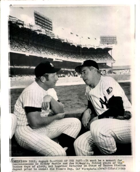 1969 Mickey Mantle Joe DiMaggio New York Yankees "Seattle Times Archives" Original 8" x 10" Photo (Seattle Times Hologram/MEARS LOA)