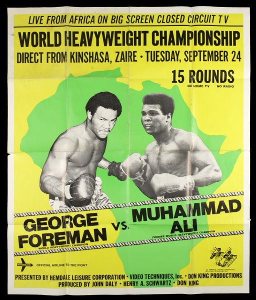 1974 Muhammad Ali vs. George Foreman Rumble in the Jungle Closed Circuit 38" x 47" Poster 