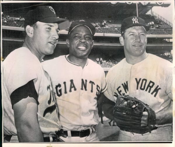 1964 Mickey Mantle Willie Mays Harmon Killebrew Shea Stadium All Star Game "Boston Herald Archives" Original 7" x 8.5" Photo (Boston Herald Hologram/MEARS LOA)