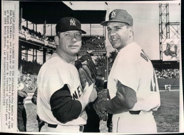 1964 Mickey Mantle New York Yankees & Ken Boyer St. Louis Cardinals  "Boston Herald Collection Archives" Original 7" x 9" Photo (Boston Herald Archives Hologram/MEARS Photo LOA)