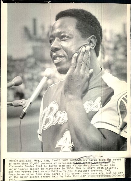 1973 Hank Aaron Atlanta Braves "Boston Herald Collection Archives" Original 7.5" x 10" Photo (BH Hologram/MEARS LOA)
