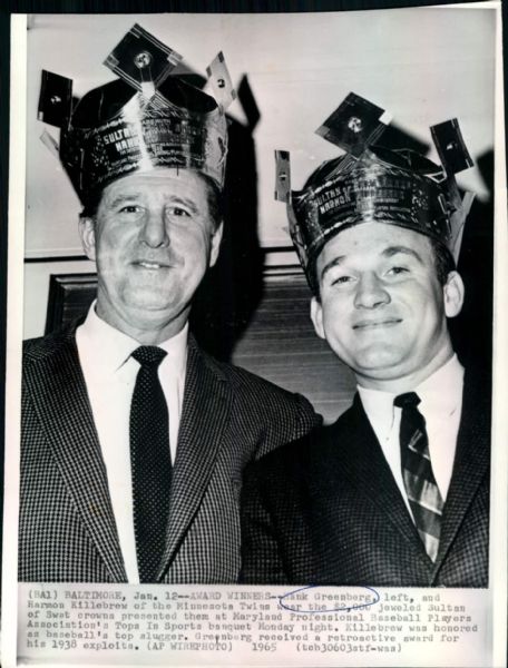 1965 Hank Greenberg Harmon Killebrew Sultan of Swat Crowns "Boston Herald Collection Archives" Original 7" x 9" Photo (BH Hologram/MEARS LOA)