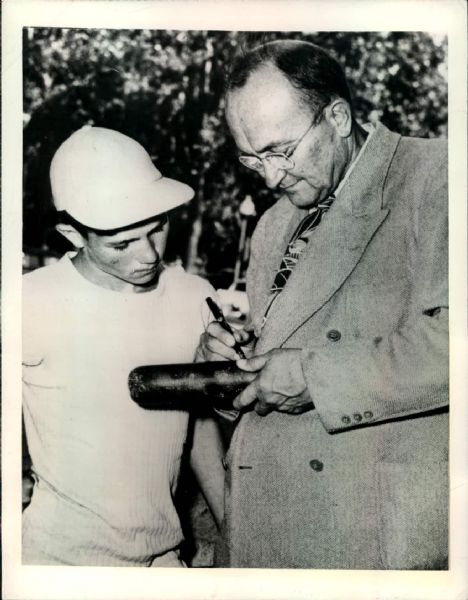 1947 Ty Cobb Signing Bat for Young Fan "Boston Herald Collection Archives" Original 6.5" x 8.5" Photo (BH Hologram/MEARS LOA)