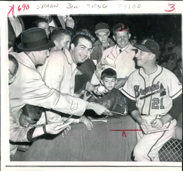1961 Warren Spahn Milwaukee Braves "Boston Herald Archives" Original 8" x 8.5" Photo (BH Archives Hologram/MEARS LOA)