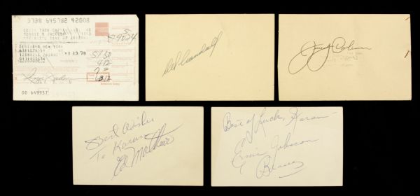 1950s Baseball Greats Signed Index Card - Lot of 4 w/Del Crandall Jerry Coleman Ernie Johnson & Reggie Jackson Receipt - JSA