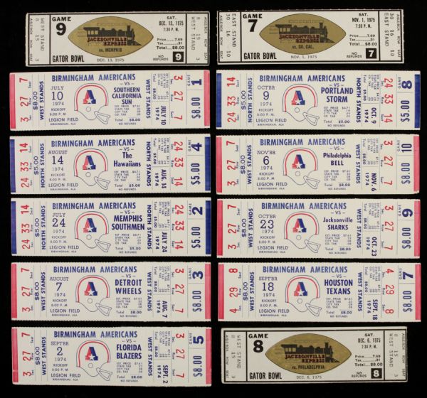 1974-75 WFL Full Ticket Collection - Lot of 12 Birmingham Americans & Jacksonville Express