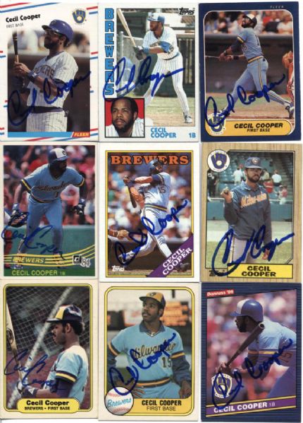 1980s Cecil Cooper Milwaukee Brewers Signed Card - Lot of 10 - JSA 