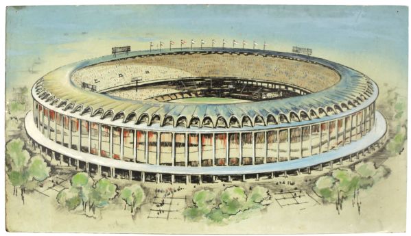 1964-65 Houston Astros Astrodome Original Art Rendition For NBC Sports Show Measures 55 1/2" x 31" 