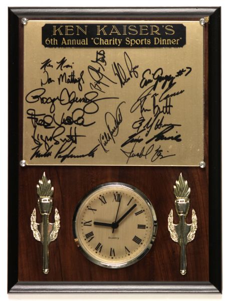 1980s Ken Kaisers 6th Charity Dinner Signed Plaque Clock w/9 Sigs. Incl. Puckett George & Ken Brett Nolan Ryan - JSA