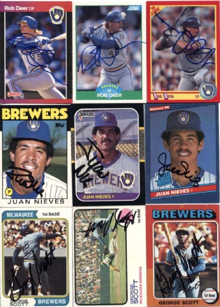 1980s Milwaukee Brewers Signed Card - Lot of 73 w/Pete Vuckovich  (MEARS LOA) 
