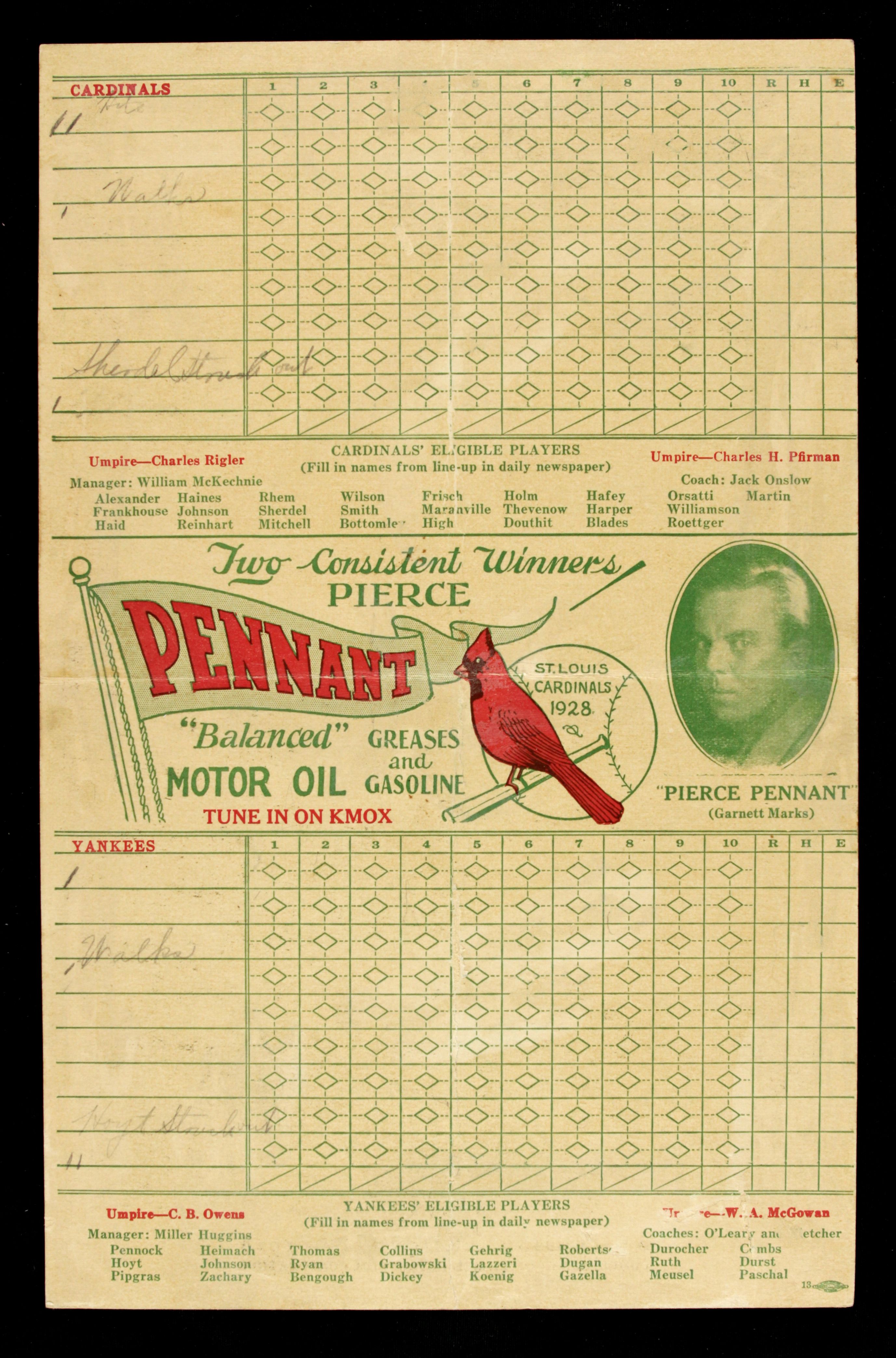 Lot Detail - 1928 St. Louis Cardinals Sportsman&#39;s Park New York Yankees World Series Scorecard