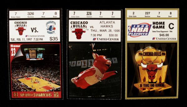 1996-97 Chicago Bulls Ticket Lot of 3 w/Playoff Ticket