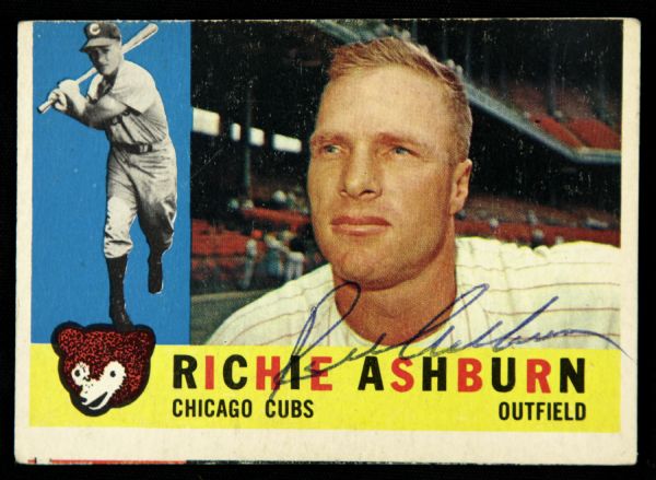 1960 Topps Richie Ashburn Chicago Cubs Signed Card (JSA)