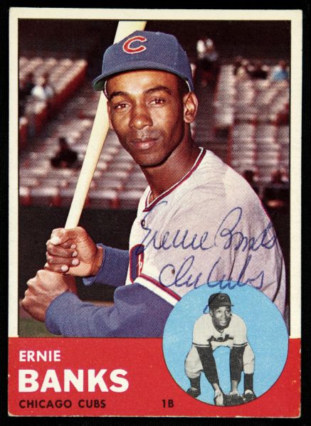 1963 Topps Ernie Banks Chicago Cubs Signed Card (JSA)