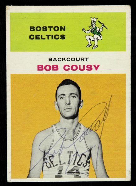 1961/62 Fleer Bob Cousy Boston Celtics Signed Card (JSA)