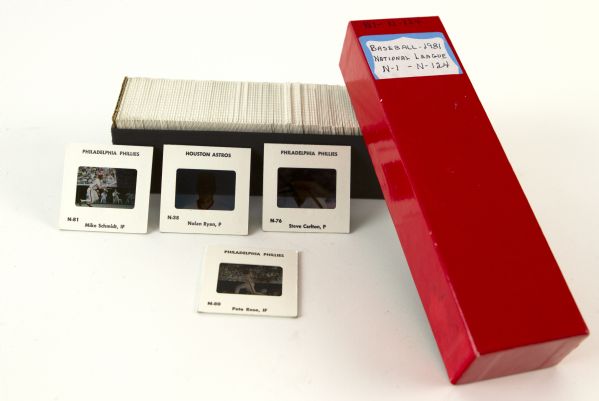1981 Official National League 2" x 2" Full Color Player Slides - Lot of 124 With Original Paperwork