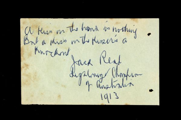 1913 Jack Read Lightweight Boxing Champion of Australia Signed 3" x 5" Notecard w/ Poetic Inscription (JSA)