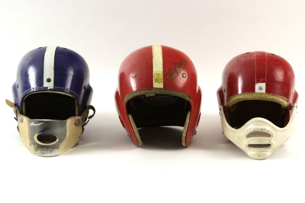 1950s Football Memorabilia Collection w/ Suspension Helmets, Pants, Shoulder Pads and Sammy Baugh Football - Lot of 6 Pieces