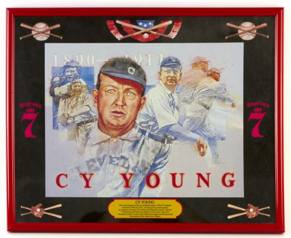 1980s Cy Young Seagrams 7 17" x 21" Framed Mirrored Display