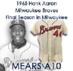 1965 Hank Aaron Milwaukee Braves Autographed Game Worn Home Jersey (MEARS A10/JSA) "Final Season for Hank and Franchise"