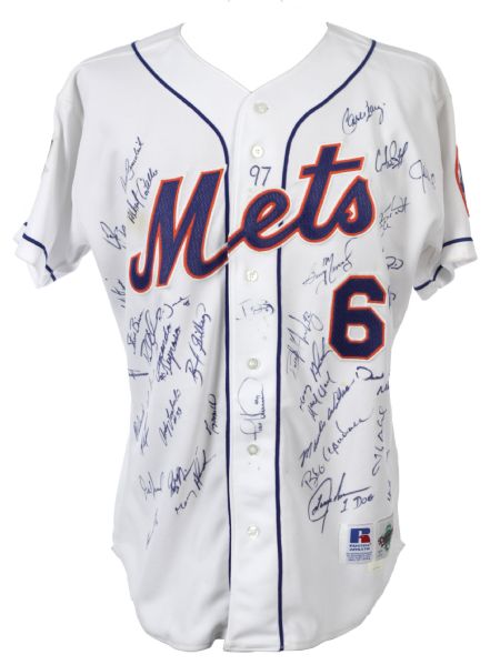 1997 Carlos Baerga New York Mets Team Signed Game Worn Home Jersey w/ 35+ Signatures  