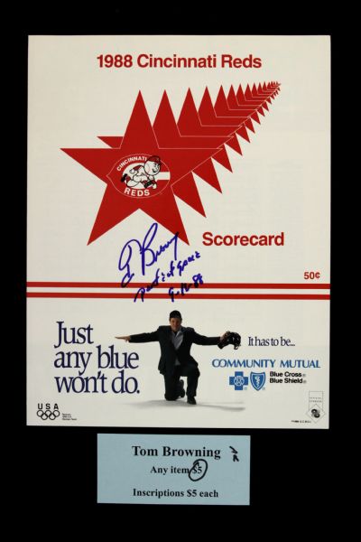 1988 Tom Browning Cincinnati Reds Signed Scorecard (Scored) From Perfect Game (JSA)