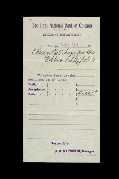 1918 National League Champion Chicago Cubs Receipt - First Championship at Wrigley Field
