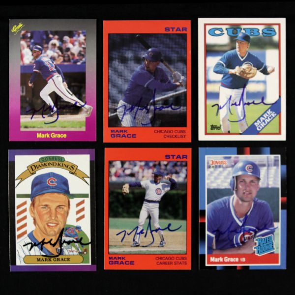1988-89 Mark Grace Chicago Cubs Signed Card Collection - Lot of 6 (JSA)