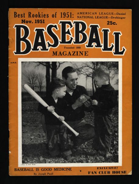 1951 Baseball Magazine November Issue w/ Bob Feller & Sons on Cover