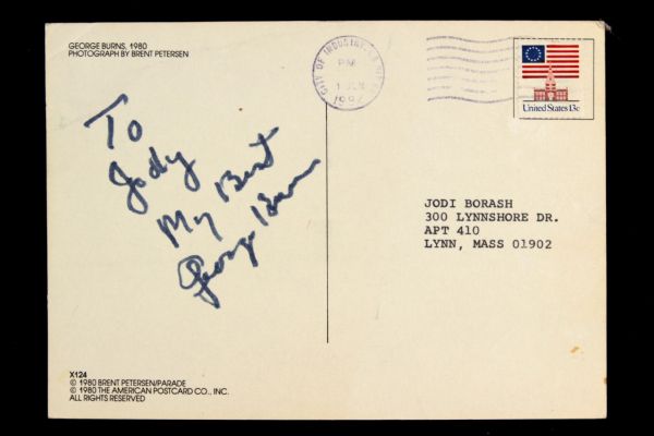 1982 George Burns Signed 5" x 7" Postcard (JSA)