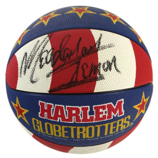 1990s Meadowlark Lemon Harlem Globetrotters Signed Red White and Blue Basketball (JSA)