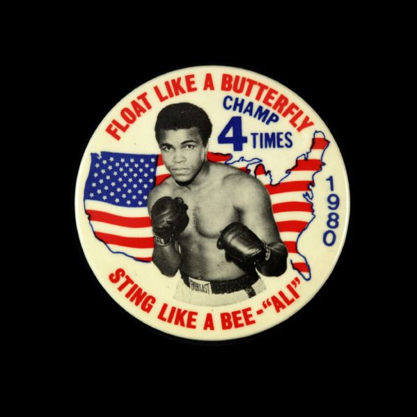 1980 Muhammad Ali Float Like a Butterfly Sting Like a Bee 3" Pinback Button