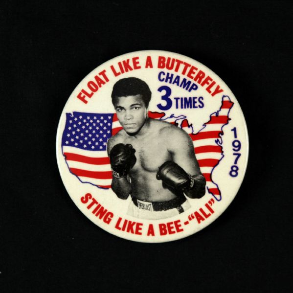 1978 Muhammad Ali Float Like a Butterfly Sting Like a Bee 3" Pinback Button