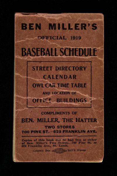 1919 Ben Millers Pocket Baseball Schedule