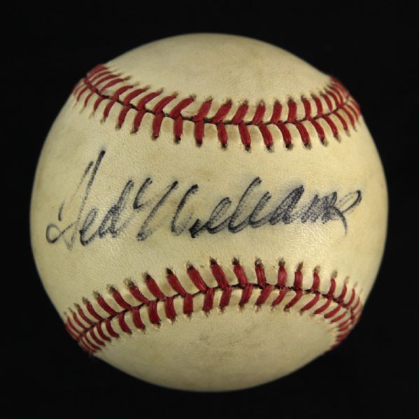 1984-94 Ted Williams Boston Red Sox Single Signed OAL (Brown) Baseball (JSA) 