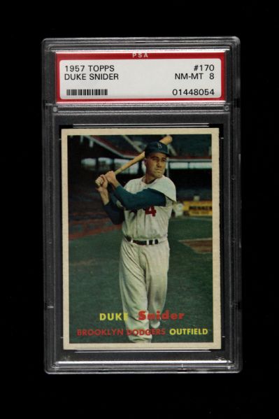 1957 Duke Snider Brooklyn Dodgers Slabbed Topps Baseball Card (PSA NM/MT 8)