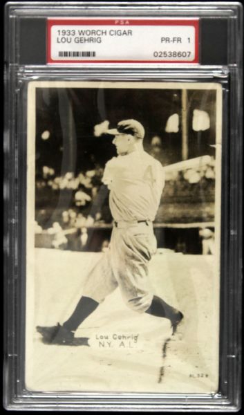 1933 Lou Gehrig New York Yankees Slabbed Worth Cigar Baseball Card (PSA PR-FR 1)