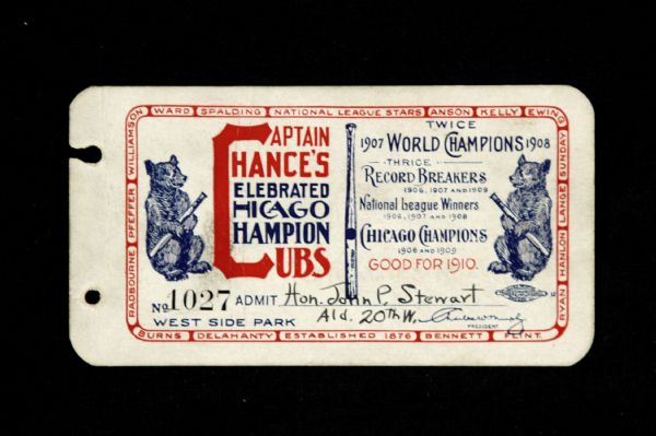1910 Chicago Cubs West Side Park Stadium Pass