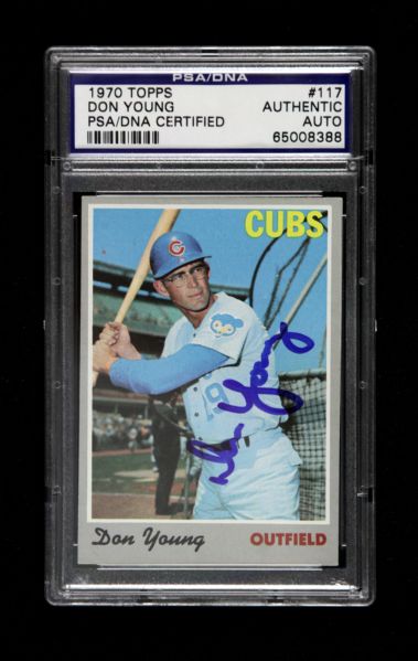 1970 Don Young Chicago Cubs Signed Topps Slabbed Baseball Card (PSA/DNA) - Most Elusive Member of the 1969 team!!!