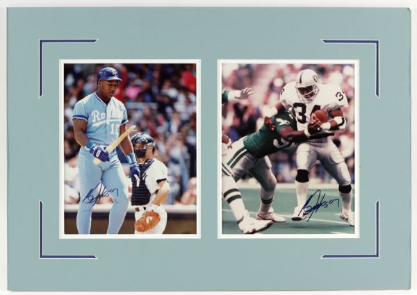 1980s Bo Jackson Kansas City Royals Los Angeles Raiders Signed 16" x 22" Photo Display (JSA)