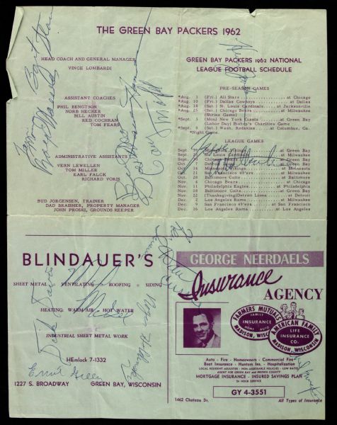 1962 Green Bay Packers Signed Roster Sheet w/ 17 Signatures Including Starr, Adderley & More (JSA)