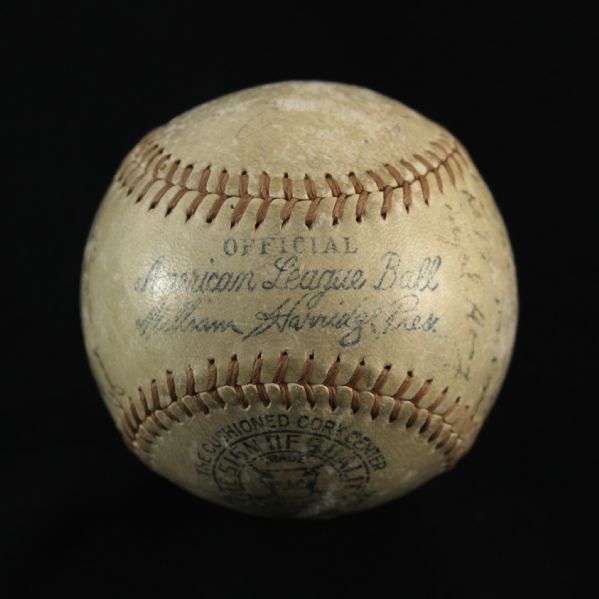 1938-40 New York Yankees Signed OAL AJ Reach (Harridge) Baseball w/ 16 Signatures Including Lou Gehrig, Lefty Gomez & More (JSA)