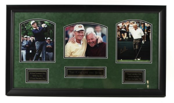 1990s Jack Nicklaus Arnold Palmer Signed Framed 21" x 37" Photo Display (Premiere Autographs COA)