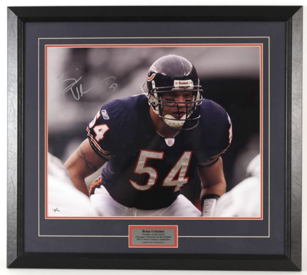2000s Brian Urlacher Chicago Bears Signed 24" x 28" Framed Photo Display (Legends of the Field COA)